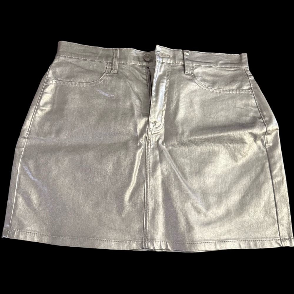 Calvin Klein Jeans Metallic Denim Mini Skirt Silver NWOT Size 30 $49 y2k shiny